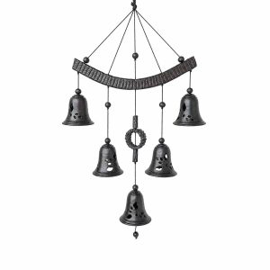 Ceramic wind chimes with ornament, black, 5 bells