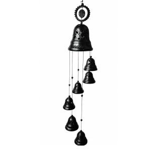 Ceramic wind chimes with ornament, black, 7 bells