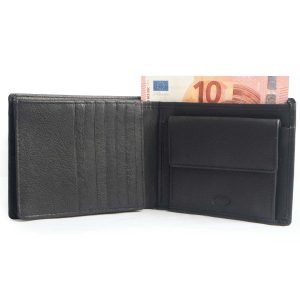 Men's genuine leather wallet, black, 12.5 x 10 cm
