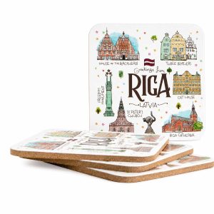 Set of 4 cork coasters "old town riga"