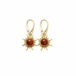Silver Sun Earrings with Orange Amber, Gold-Plated