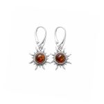 Silver Sun Earrings with Orange Amber