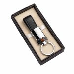 Leather Keychain with Amber, Black