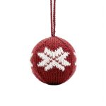 Knitted Christmas Bauble with Auseklis Symbol, Red