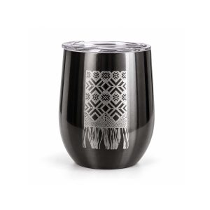 Black tumbler with lielvārde belt pattern, 400 ml