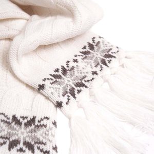 Wool Scarf with Auseklis Symbols, White